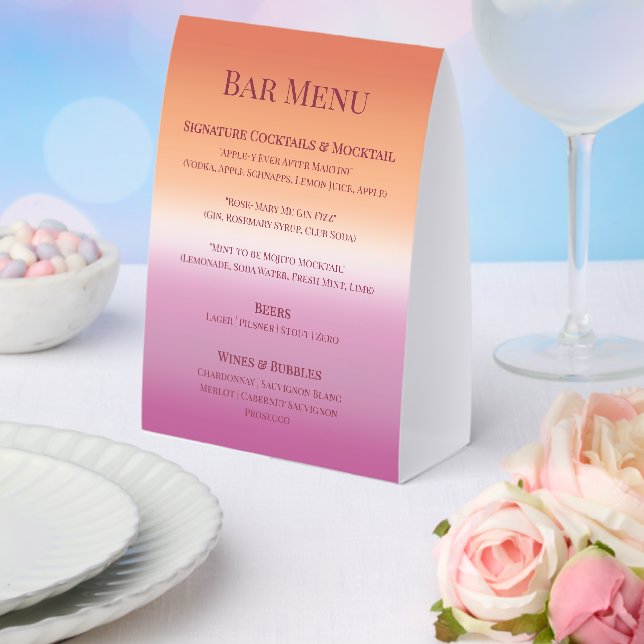 Lesbian Wedding Pride Flag Gradient Bar Menu Sign (Insitu(Wedding))