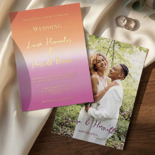 Lesbian Wedding Pride Flag Gradient Gold Foil Invitation