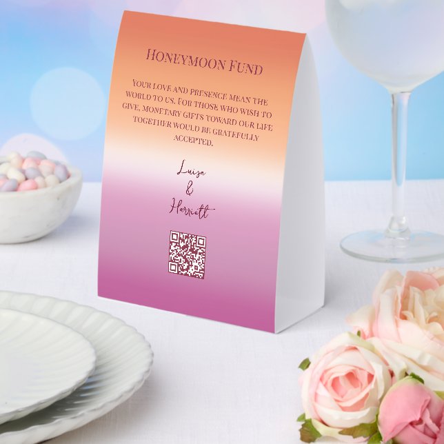 Lesbian Wedding Pride Flag Gradient Honeymoon Fund Paper Table Tent (Insitu(Wedding))