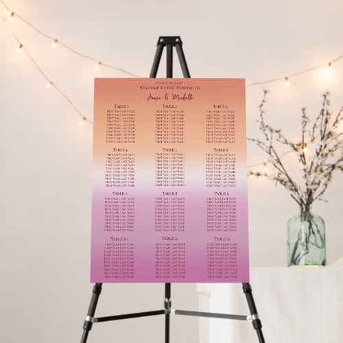 Lesbian Wedding Pride Flag Gradient Seating Chart Foam Board