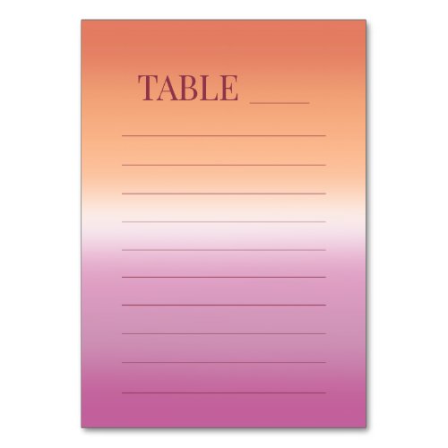 Lesbian Wedding Pride Flag Gradient Table Numbers