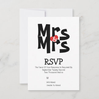 Lesbian Wedding RSVP Bold Mrs and Mrs Personalized Card