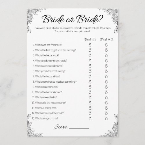 Lesbian Wedding Shower Game Bride or Bride  Invitation