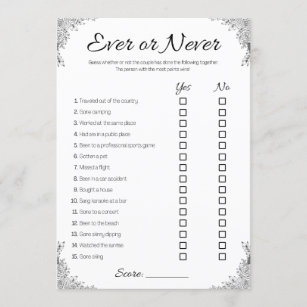 Lesbian Wedding Shower Game, Couple Ever or Never Invitation