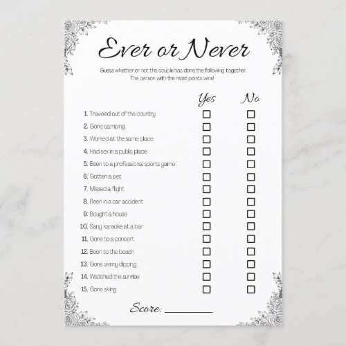 Lesbian Wedding Shower Game Couple Ever or Never Invitation