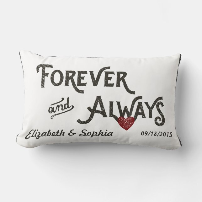 Lesbian White Forever Always Heart Personalized Lumbar Pillow (Front)