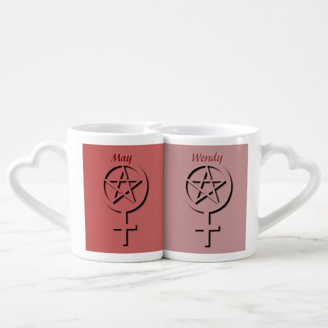 Lesbian Wiccan Handfasting Gift Lovers' Mugs (Back Nesting)