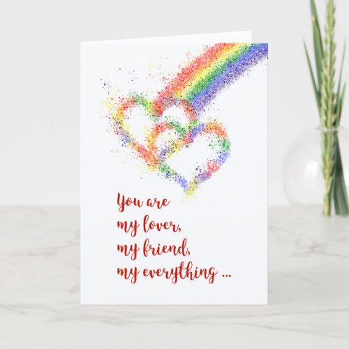 Lesbian Wife Anniversary Beautiful Rainbow Hearts  Card