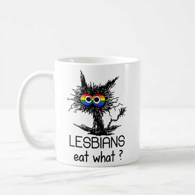 Lesbians Eat What Cat Funny Humor Pun LGBTQ Pride  Coffee Mug (Left)