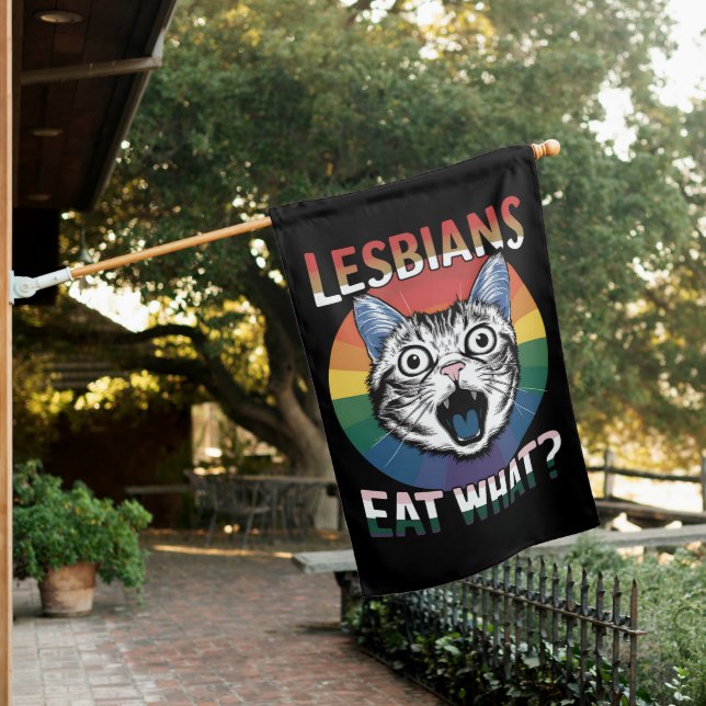 Lesbians Eat What Cat Humor LGBTQ Pride Flag  (In SItu)