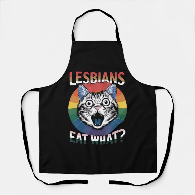 Lesbians Eat What Cat Humor LGBTQ Pride Flag  Apron (Front)