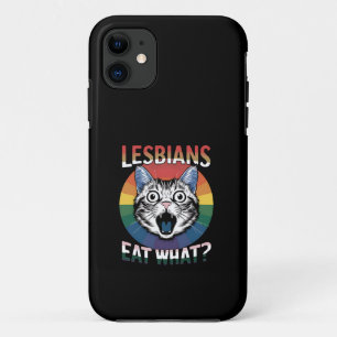 Lesbians Eat What Cat Humor LGBTQ Pride Flag  iPhone 11 Case