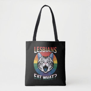 Lesbians Eat What Cat Humor LGBTQ Pride Flag  Tote Bag