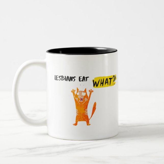 LESBIANS EAT WHAT. Two-Tone COFFEE MUG (Left)