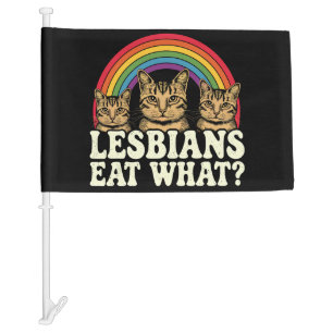 Lesbians Eat What Vintage LGBT Pride Month Meme Car Flag