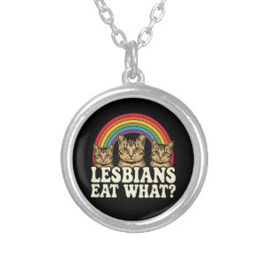 Lesbians Eat What Vintage LGBT Pride Month Meme Silver Plated Necklace