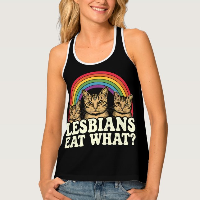 Lesbians Eat What Vintage LGBT Pride Month Meme Tank Top (Front)