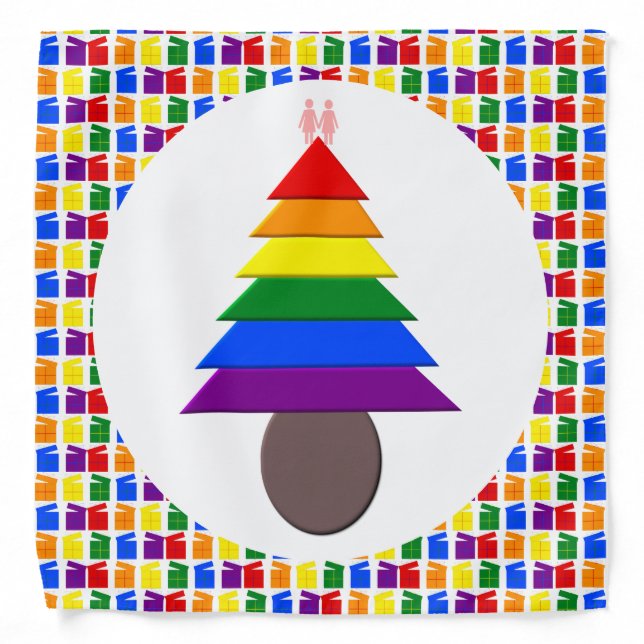 Lesbians Rainbow Christmas Tree and Presents Bandana (Front)