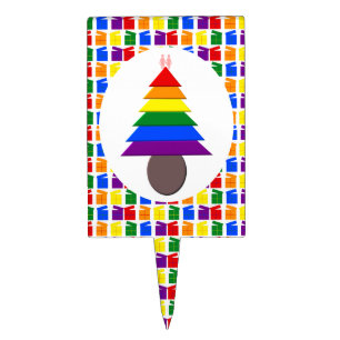 Lesbians Rainbow Christmas Tree and Presents Cake Topper