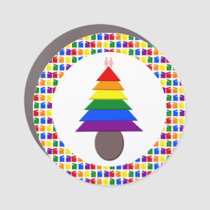 Lesbians Rainbow Christmas Tree and Presents Car Magnet