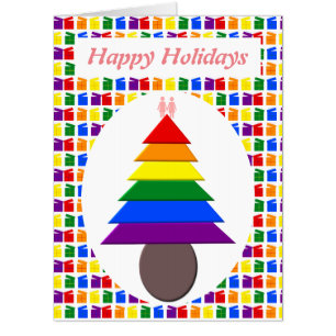 Lesbians Rainbow Christmas Tree and Presents Card