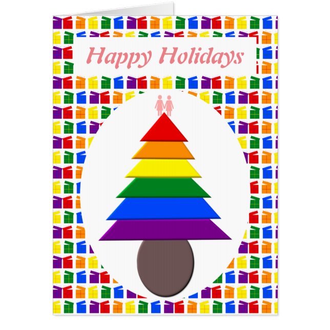 Lesbians Rainbow Christmas Tree and Presents Card (Front)
