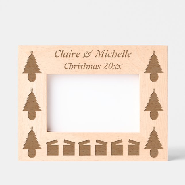 Lesbians Rainbow Christmas Tree and Presents Engraved Frames (Front)