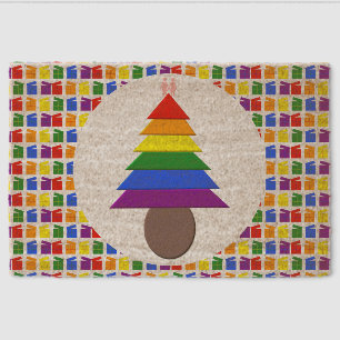 Lesbians Rainbow Christmas Tree and Presents Fiber Doormat