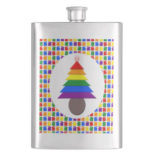 Lesbians Rainbow Christmas Tree and Presents Flask