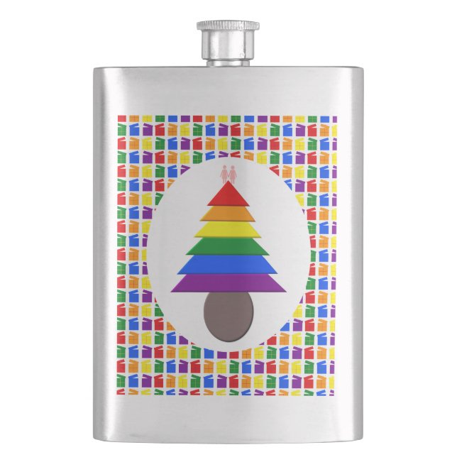 Lesbians Rainbow Christmas Tree and Presents Flask (Front)