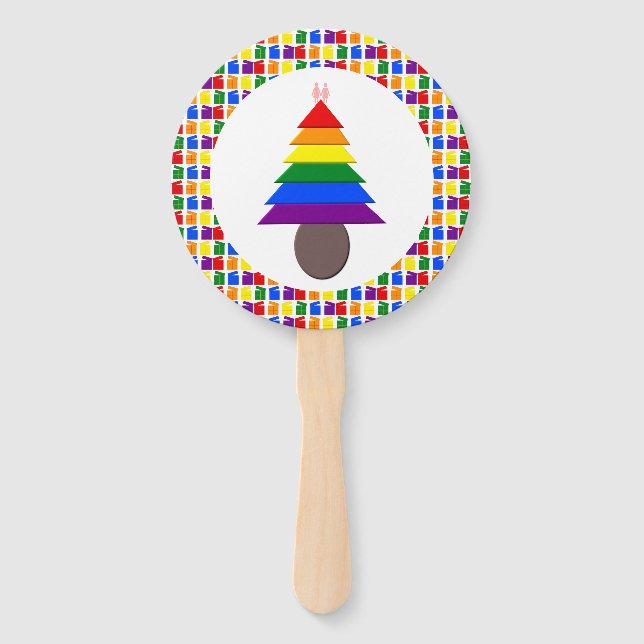 Lesbians Rainbow Christmas Tree and Presents Hand Fan (Front)
