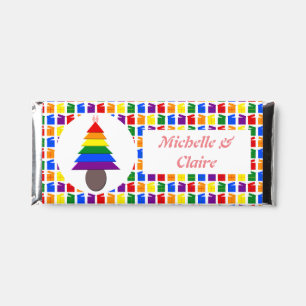 Lesbians Rainbow Christmas Tree and Presents Hershey Bar Favors