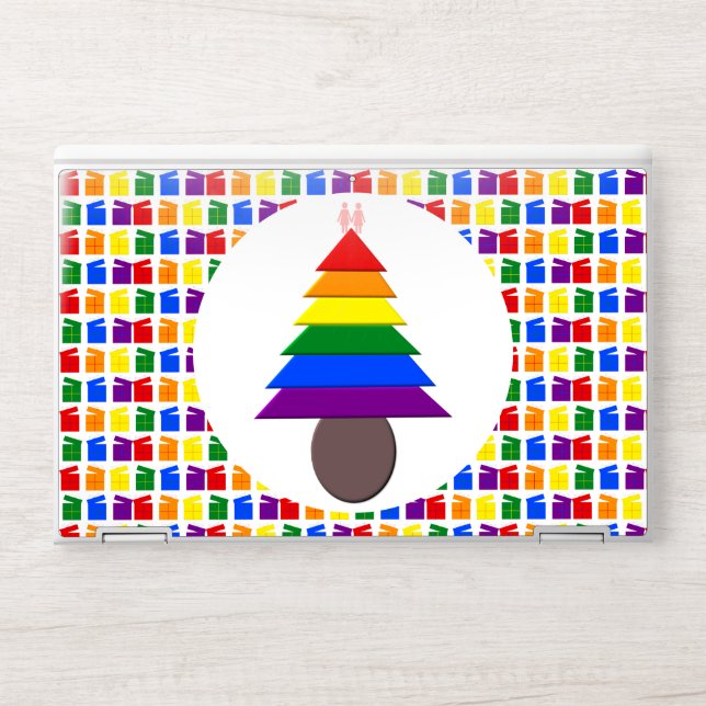 Lesbians Rainbow Christmas Tree and Presents HP Laptop Skin (Front)