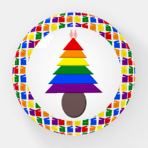 Lesbians Rainbow Christmas Tree and Presents Paperweight