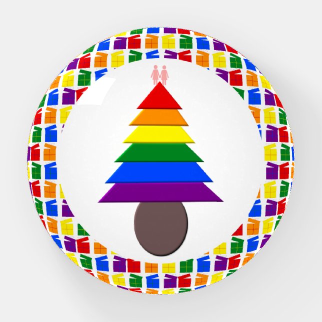 Lesbians Rainbow Christmas Tree and Presents Paperweight (Front)