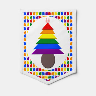Lesbians Rainbow Christmas Tree and Presents Pennant