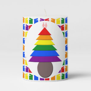 Lesbians Rainbow Christmas Tree and Presents Pillar Candle