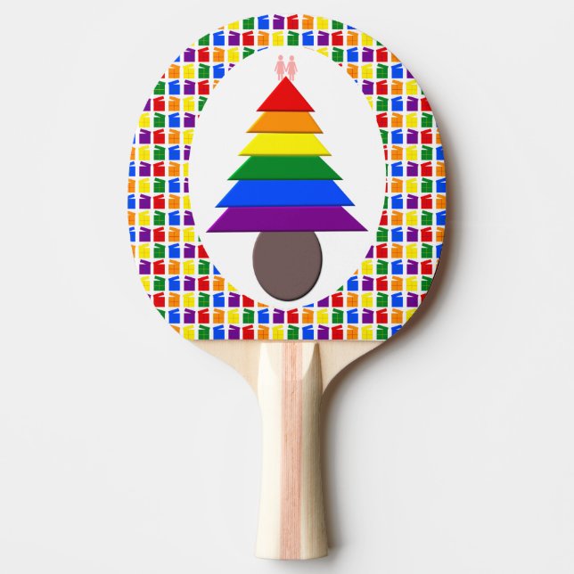 Lesbians Rainbow Christmas Tree and Presents Ping Pong Paddle (Front)