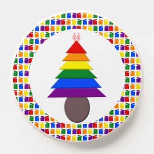 Lesbians Rainbow Christmas Tree and Presents PopSocket