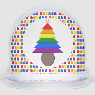 Lesbians Rainbow Christmas Tree and Presents Snow Globe
