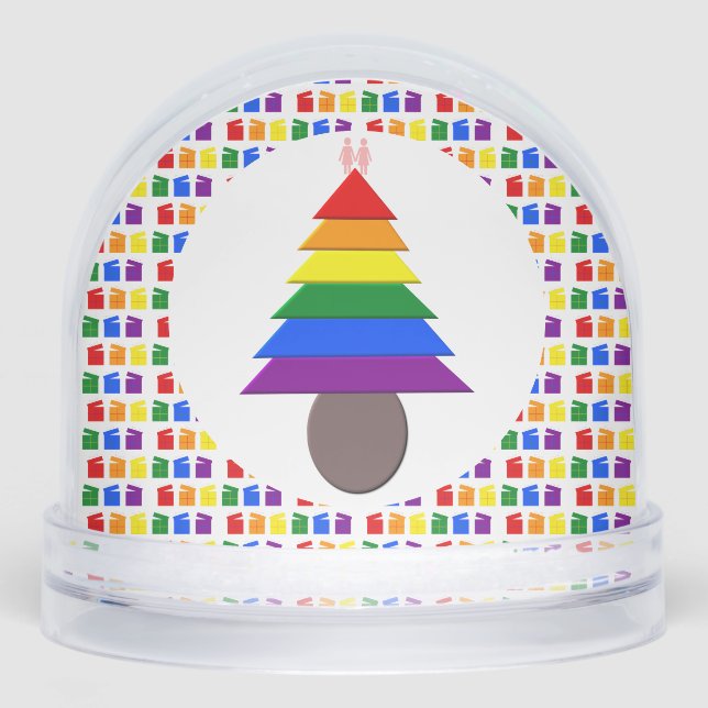 Lesbians Rainbow Christmas Tree and Presents Snow Globe (Front)