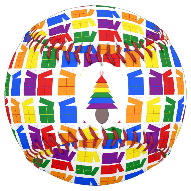 Lesbians Rainbow Christmas Tree and Presents Softball (Front)