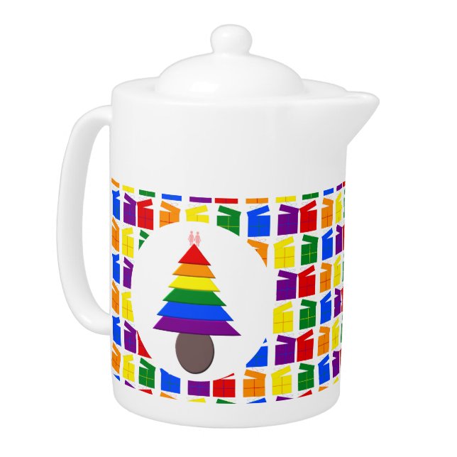 Lesbians Rainbow Christmas Tree and Presents Teapot (Left)