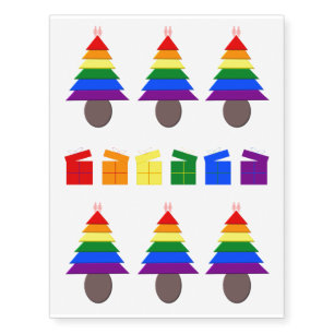 Lesbians Rainbow Christmas Tree and Presents Temporary Tattoos