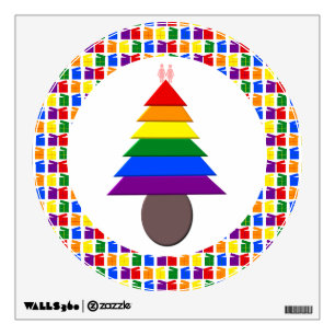 Lesbians Rainbow Christmas Tree and Presents Wall Decal
