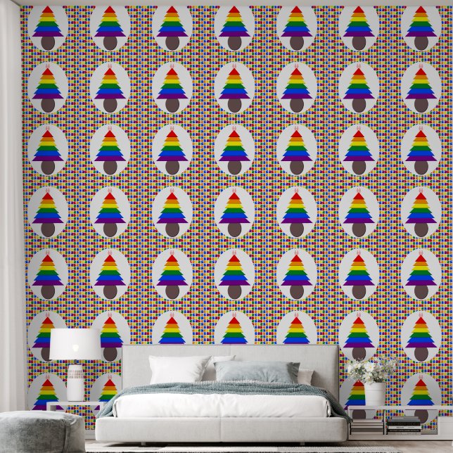 Lesbians Rainbow Christmas Tree and Presents Wallpaper (Bedroom)