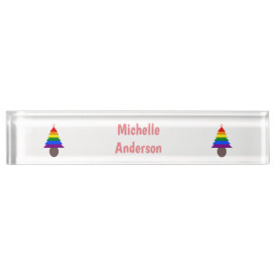 Lesbians Rainbow Christmas Tree Custom Desk Name Plate