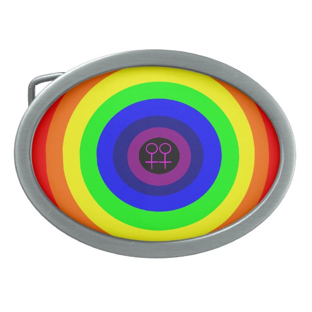 Lesbians Round Rainbow Belt Buckle (Front)