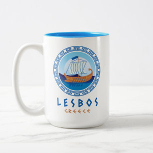 Lesbos, Greece Greek Ship Design Two-Tone Coffee Mug