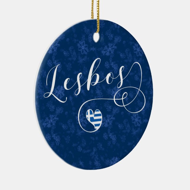 Lesbos, Greek Heart In Flag, Greece Ceramic Ornament (Right)